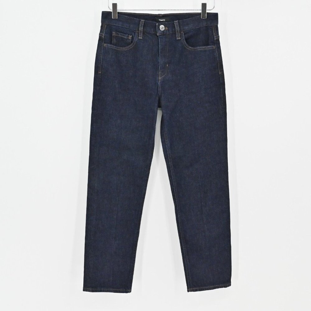 THEORY Treeca Jeans Dark Wash Denim in Indigo Stretch Crop Length Womens Size 27 - Picture 2 of 9